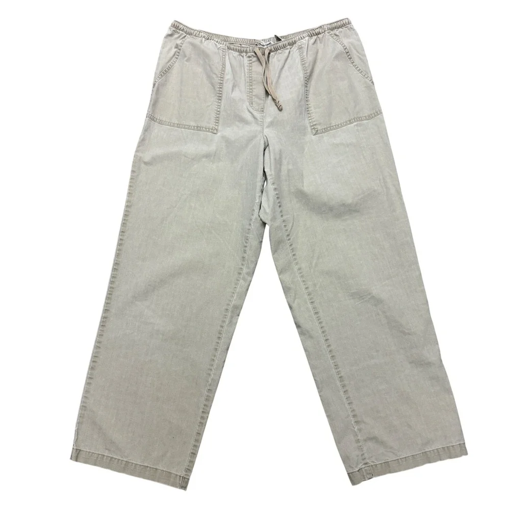 L.L.Bean Pants Womens‎ Large Tan Wide Leg Elastic Waist Drawstring Cotton